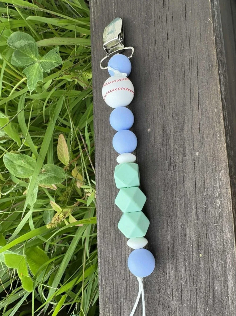 Kids Silicone Baseball Bead Pacifier Clip - Blue, Pink, Gray